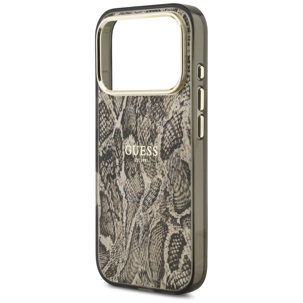 Husa MagSafe pentru Apple iPhone 18 Pro / 17 Pro, Guess, Python Pattern, Maro