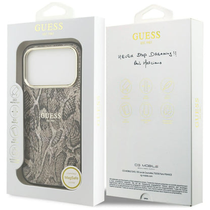 Husa MagSafe pentru Apple iPhone 18 Pro / 17 Pro, Guess, Python Pattern, Maro