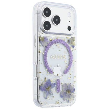 Husa MagSafe pentru Apple iPhone 18 Pro / 17 Pro, Guess, Resin Flowers and Glitter, Mov