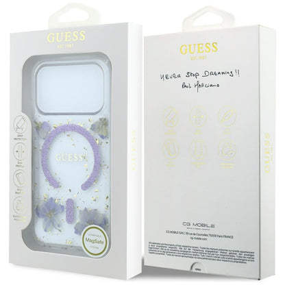 Husa MagSafe pentru Apple iPhone 18 Pro / 17 Pro, Guess, Resin Flowers and Glitter, Mov