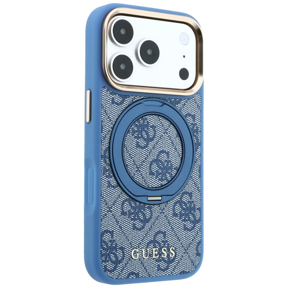 Husa MagSafe pentru Apple iPhone 18 Pro / 17 Pro, Guess, Ring Stand 360 4G Classic Logo, Albastra