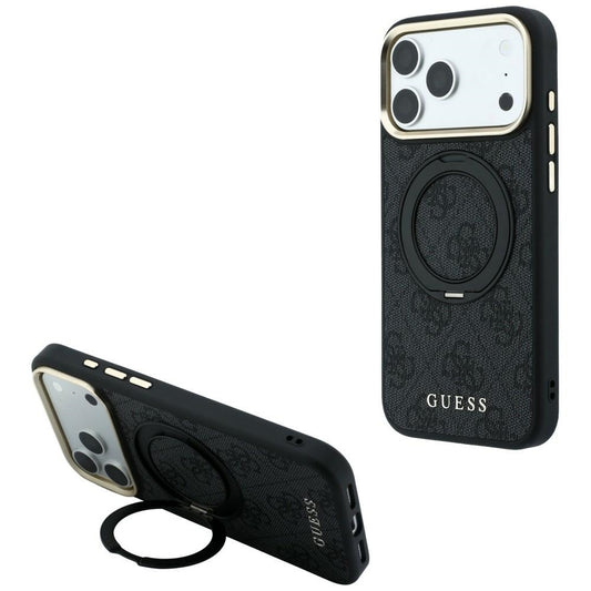 Husa MagSafe pentru Apple iPhone 18 Pro / 17 Pro, Guess, Ring Stand Classic Logo, Neagra