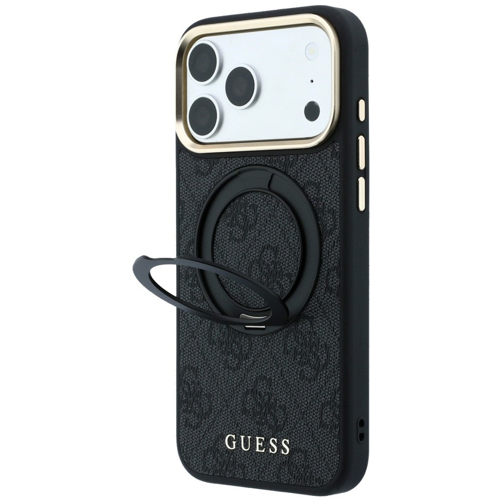 Husa MagSafe pentru Apple iPhone 18 Pro / 17 Pro, Guess, Ring Stand Classic Logo, Neagra