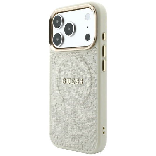 Husa MagSafe pentru Apple iPhone 18 Pro / 17 Pro, Guess, Saffiano Peony Ring, Bej