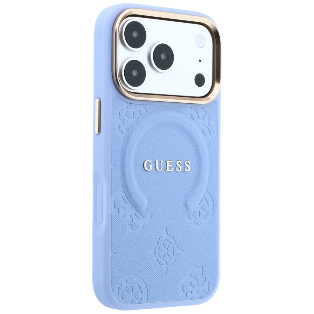 Husa MagSafe pentru Apple iPhone 18 Pro / 17 Pro, Guess, Saffiano Peony Ring, Bleu