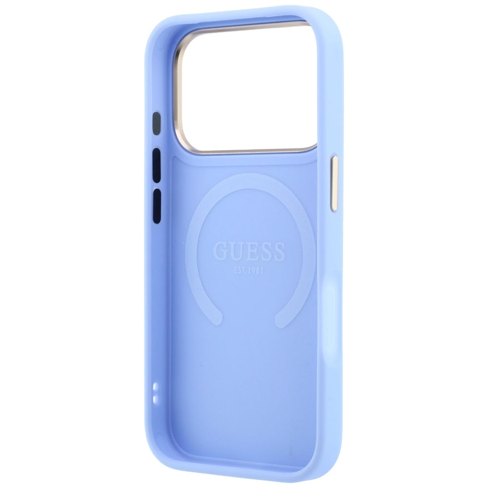 Husa MagSafe pentru Apple iPhone 18 Pro / 17 Pro, Guess, Saffiano Peony Ring, Bleu
