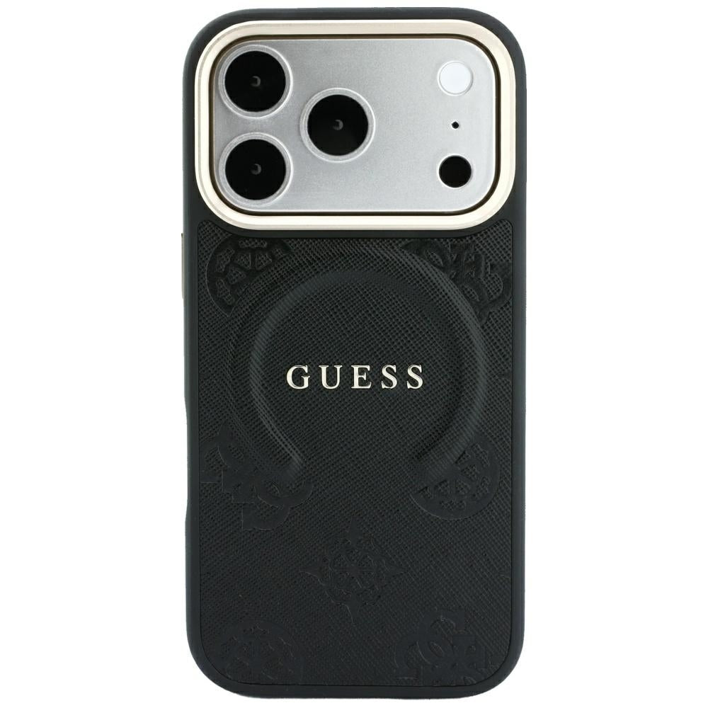 Husa MagSafe pentru Apple iPhone 18 Pro / 17 Pro, Guess, Saffiano Peony Ring, Neagra