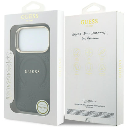 Husa MagSafe pentru Apple iPhone 18 Pro / 17 Pro, Guess, Saffiano Peony Ring, Neagra