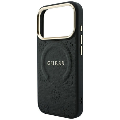 Husa MagSafe pentru Apple iPhone 18 Pro / 17 Pro, Guess, Saffiano Peony Ring, Neagra