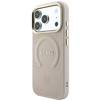 Husa MagSafe pentru Apple iPhone 18 Pro / 17 Pro, Guess, Saffiano Peony Ring, Roz
