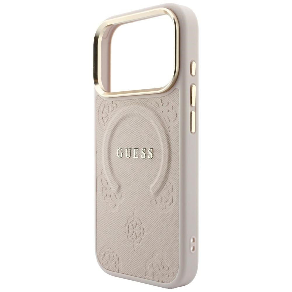 Husa MagSafe pentru Apple iPhone 18 Pro / 17 Pro, Guess, Saffiano Peony Ring, Roz