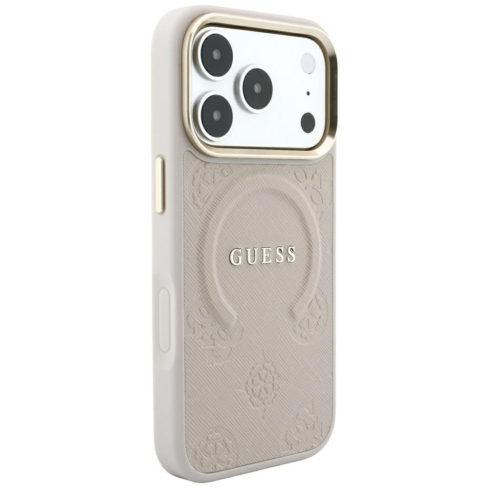 Husa MagSafe pentru Apple iPhone 18 Pro / 17 Pro, Guess, Saffiano Peony Ring, Roz