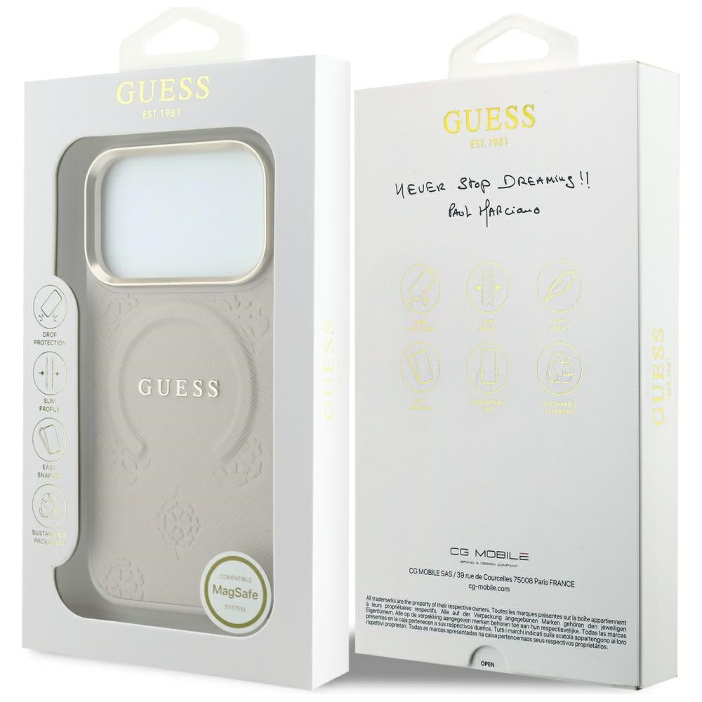 Husa MagSafe pentru Apple iPhone 18 Pro / 17 Pro, Guess, Saffiano Peony Ring, Roz