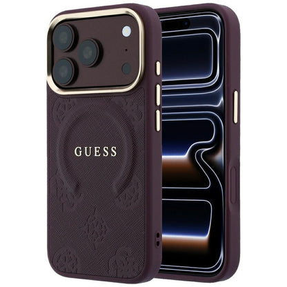 Husa MagSafe pentru Apple iPhone 18 Pro / 17 Pro, Guess, Saffiano Peony Ring, Visinie