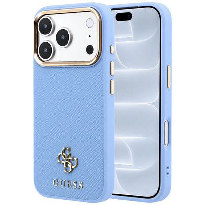 Husa MagSafe pentru Apple iPhone 18 Pro / 17 Pro, Guess, Saffiano Small 4G Classic, Bleu