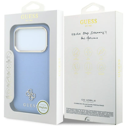 Husa MagSafe pentru Apple iPhone 18 Pro / 17 Pro, Guess, Saffiano Small 4G Classic, Bleu