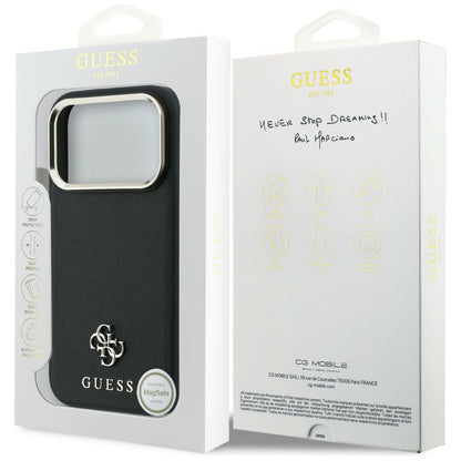 Husa MagSafe pentru Apple iPhone 18 Pro / 17 Pro, Guess, Saffiano Small 4G Classic, Neagra