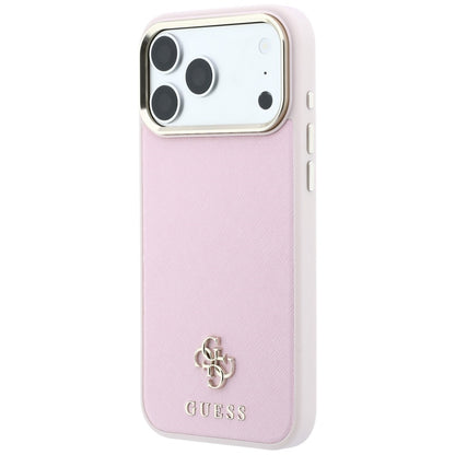 Husa MagSafe pentru Apple iPhone 18 Pro / 17 Pro, Guess, Saffiano Small 4G Classic, Roz