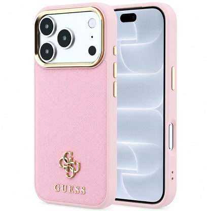 Husa MagSafe pentru Apple iPhone 18 Pro / 17 Pro, Guess, Saffiano Small 4G Classic, Roz
