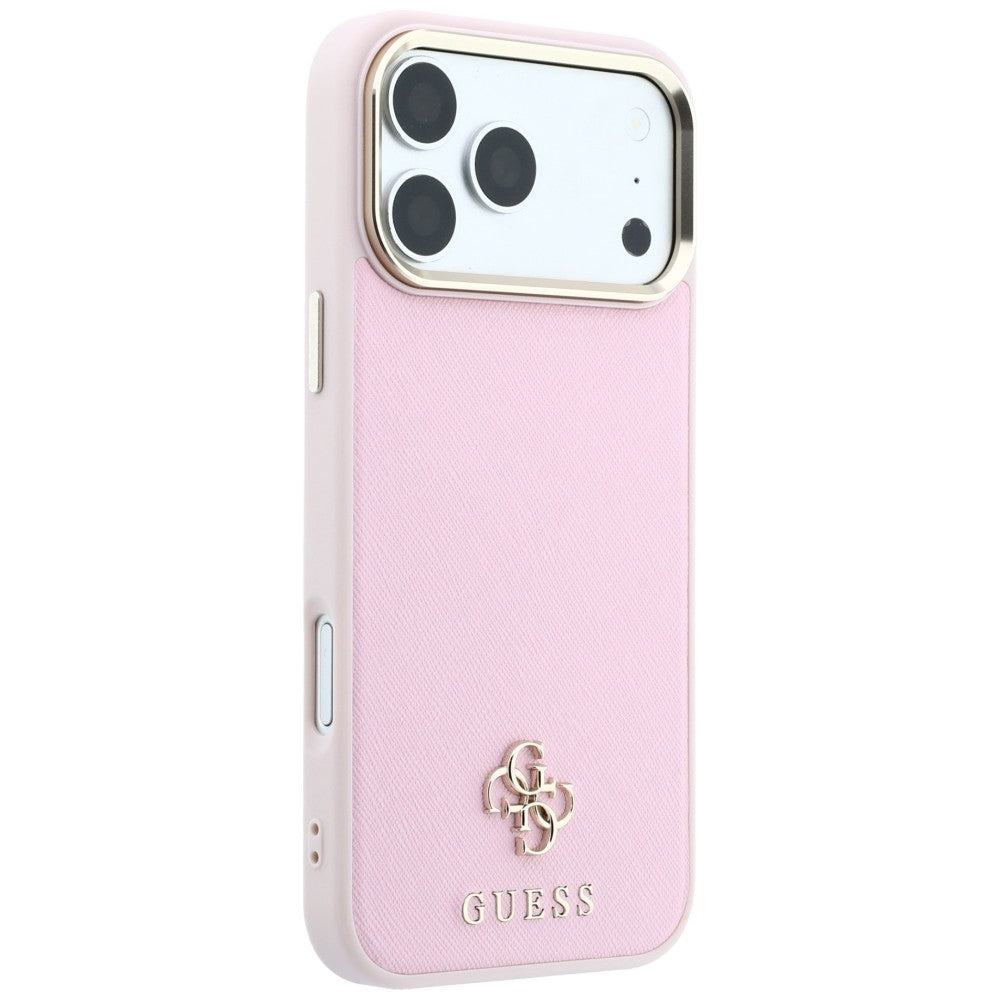 Husa MagSafe pentru Apple iPhone 18 Pro / 17 Pro, Guess, Saffiano Small 4G Classic, Roz