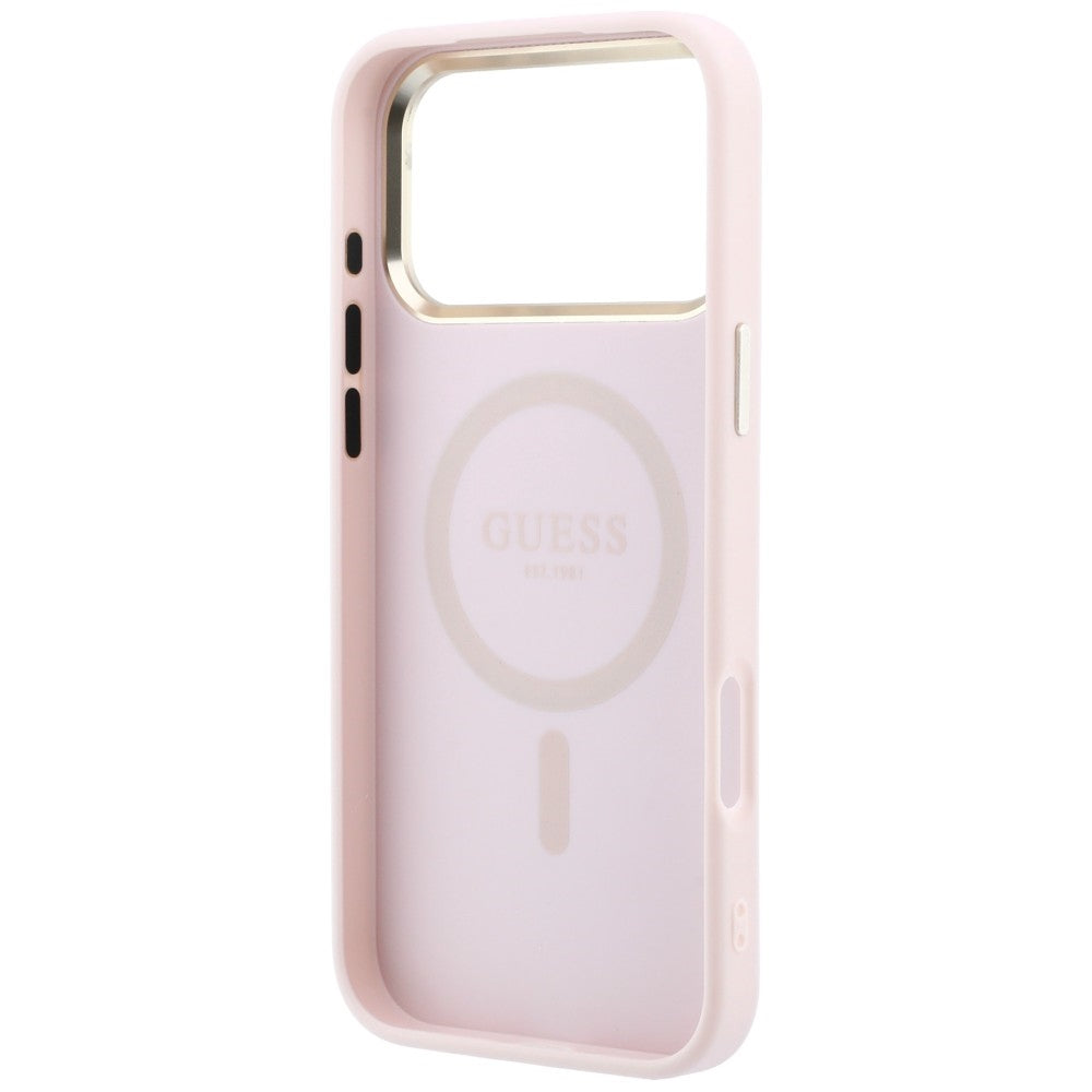 Husa MagSafe pentru Apple iPhone 18 Pro / 17 Pro, Guess, Saffiano Small 4G Classic, Roz