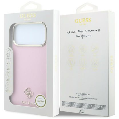 Husa MagSafe pentru Apple iPhone 18 Pro / 17 Pro, Guess, Saffiano Small 4G Classic, Roz