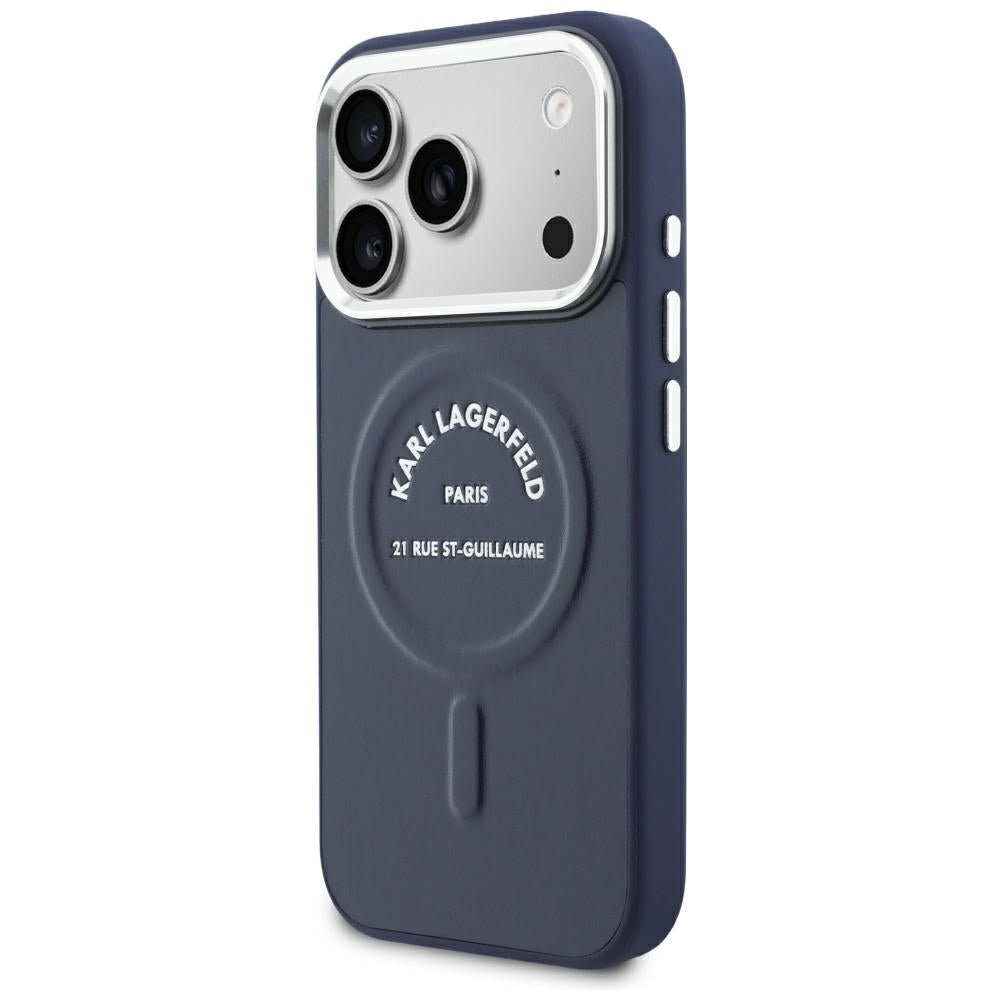 Husa MagSafe pentru Apple iPhone 18 Pro / 17 Pro, Karl Lagerfeld, Embossed Open Ring RSG Logo, Albastra