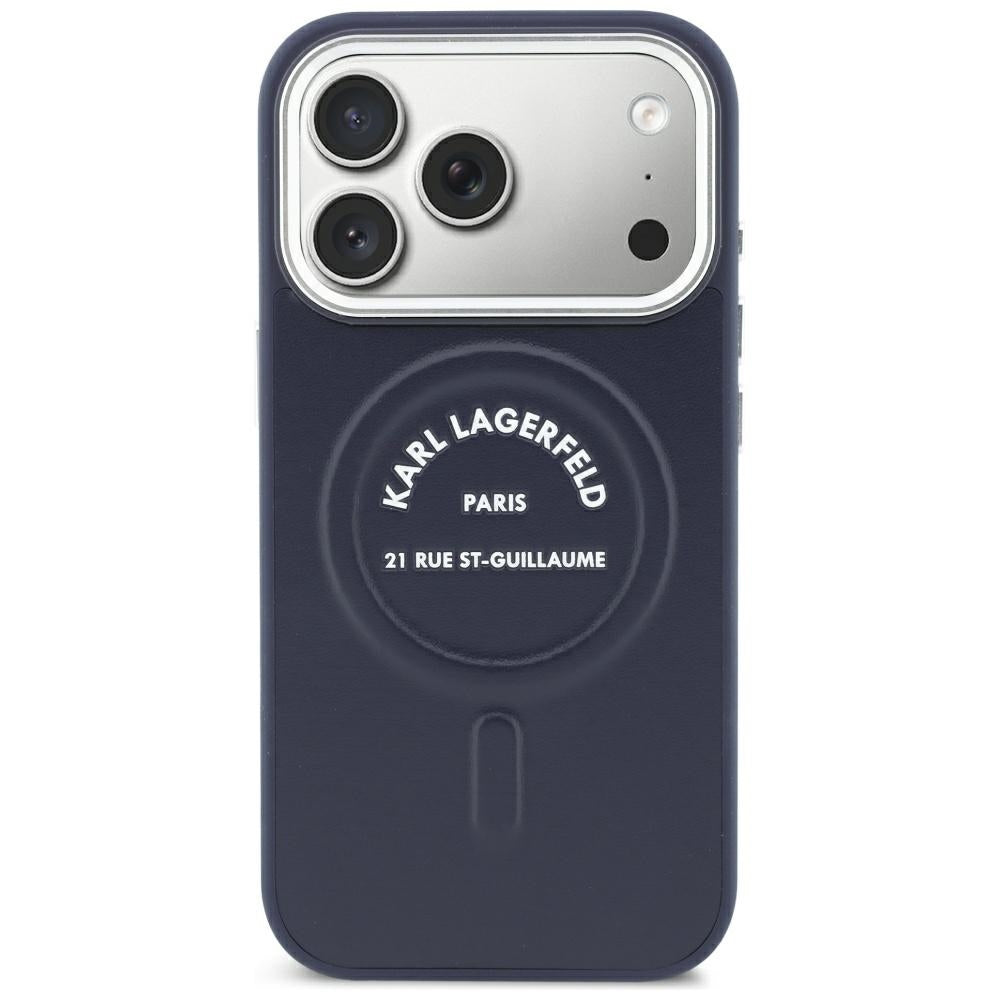 Husa MagSafe pentru Apple iPhone 18 Pro / 17 Pro, Karl Lagerfeld, Embossed Open Ring RSG Logo, Albastra