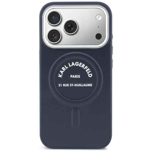 Husa MagSafe pentru Apple iPhone 18 Pro / 17 Pro, Karl Lagerfeld, Embossed Open Ring RSG Logo, Albastra