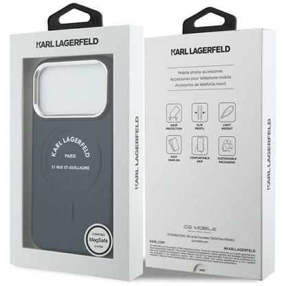Husa MagSafe pentru Apple iPhone 18 Pro / 17 Pro, Karl Lagerfeld, Embossed Open Ring RSG Logo, Albastra
