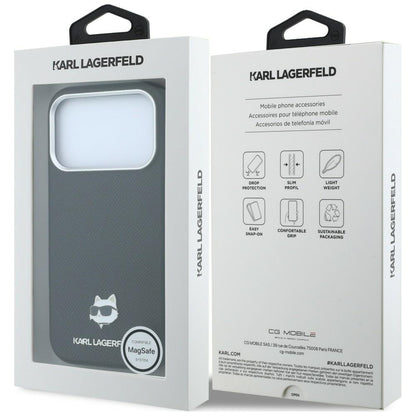 Husa MagSafe pentru Apple iPhone 18 Pro / 17 Pro, Karl Lagerfeld, Grained Choupette Head, Neagra