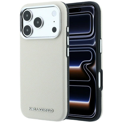 Husa MagSafe pentru Apple iPhone 18 Pro / 17 Pro, Karl Lagerfeld, Grained Elongated Logo, Bej