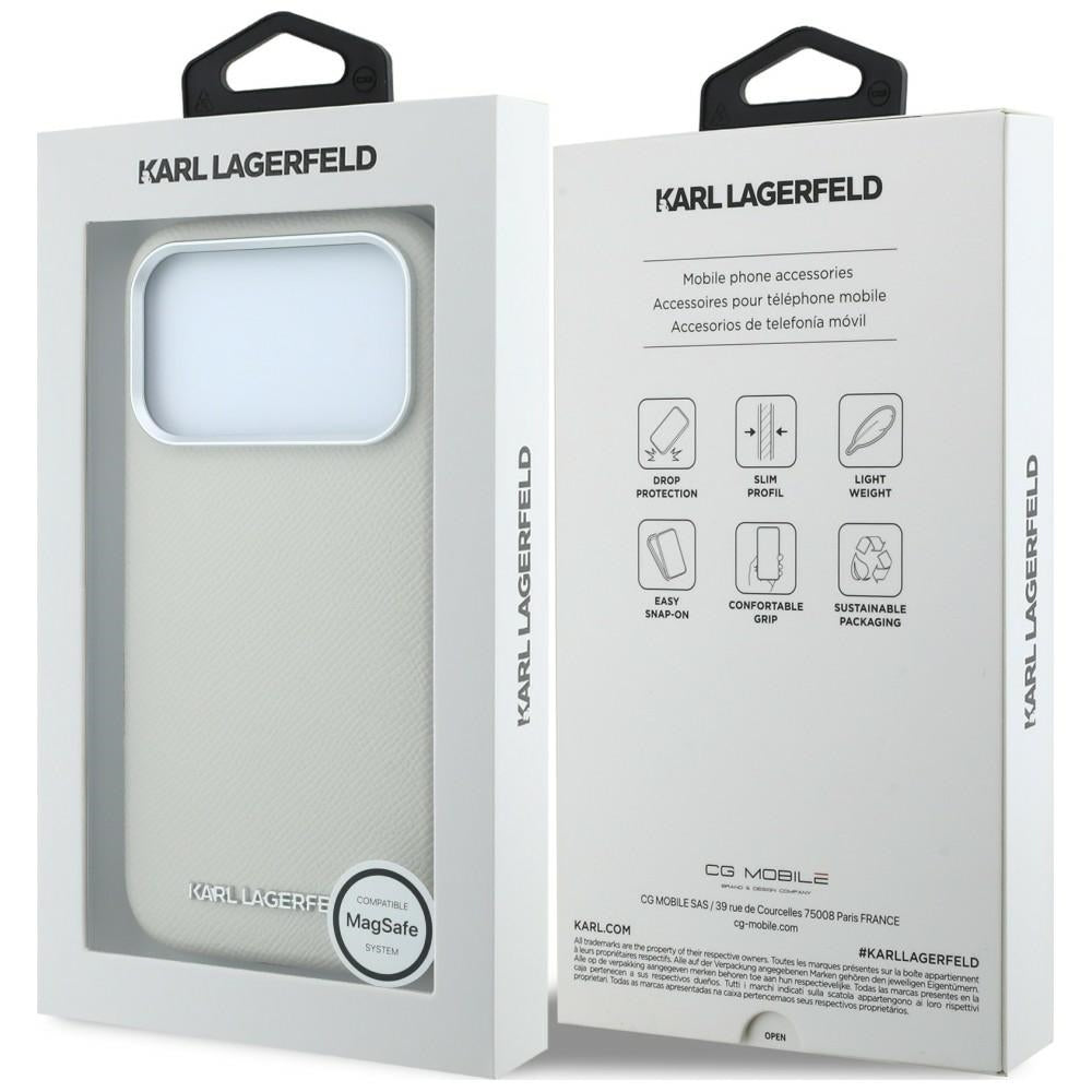 Husa MagSafe pentru Apple iPhone 18 Pro / 17 Pro, Karl Lagerfeld, Grained Elongated Logo, Bej