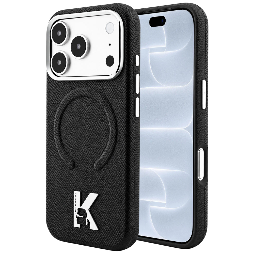 Husa MagSafe pentru Apple iPhone 18 Pro / 17 Pro, Karl Lagerfeld, Grained Embossed Ring , Neagra