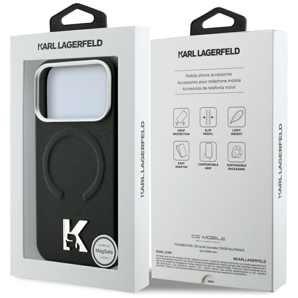 Husa MagSafe pentru Apple iPhone 18 Pro / 17 Pro, Karl Lagerfeld, Grained Embossed Ring , Neagra