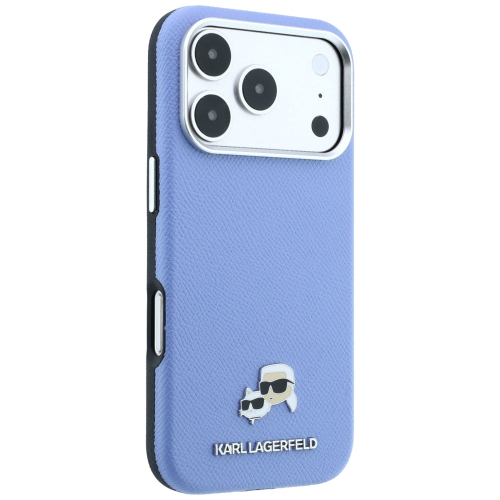 Husa MagSafe pentru Apple iPhone 18 Pro / 17 Pro, Karl Lagerfeld, Grained Karl & Choupette Head's Metal, Bleu