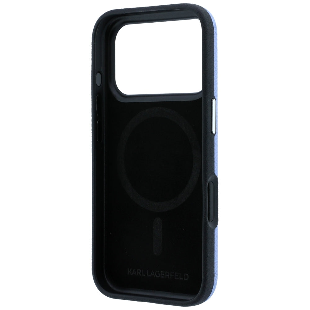 Husa MagSafe pentru Apple iPhone 18 Pro / 17 Pro, Karl Lagerfeld, Grained Karl & Choupette Head's Metal, Bleu
