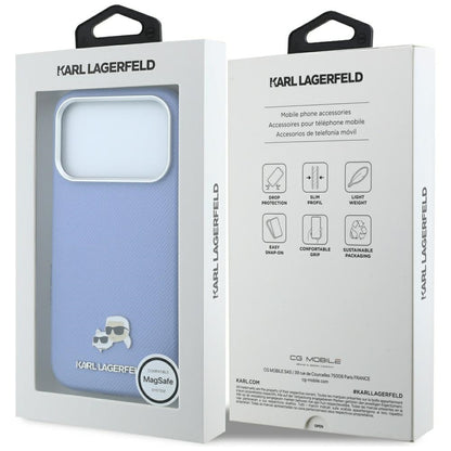 Husa MagSafe pentru Apple iPhone 18 Pro / 17 Pro, Karl Lagerfeld, Grained Karl & Choupette Head's Metal, Bleu
