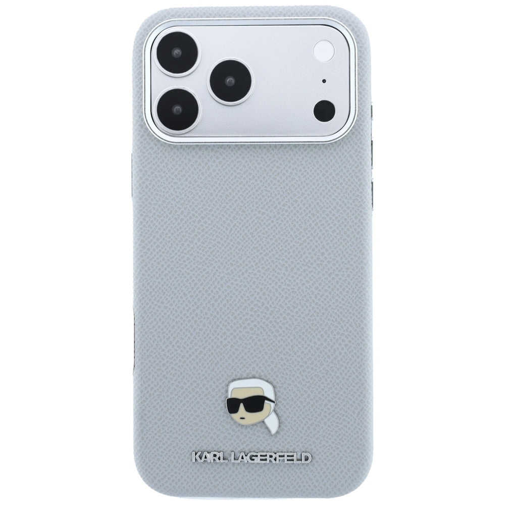 Husa MagSafe pentru Apple iPhone 18 Pro / 17 Pro, Karl Lagerfeld, Grained Karl Head's Metal, Gri