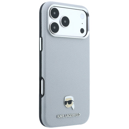 Husa MagSafe pentru Apple iPhone 18 Pro / 17 Pro, Karl Lagerfeld, Grained Karl Head's Metal, Gri