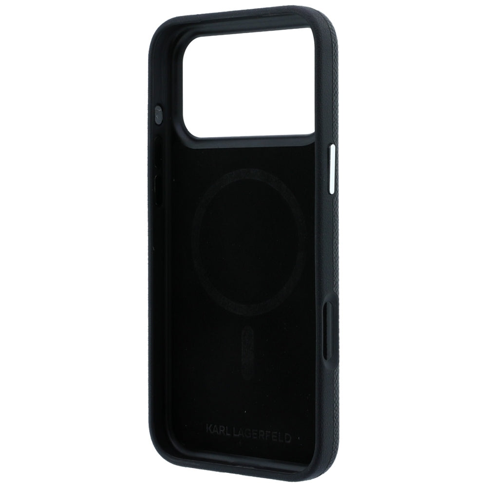 Husa MagSafe pentru Apple iPhone 18 Pro / 17 Pro, Karl Lagerfeld, Grained Karl Head's Metal, Neagra