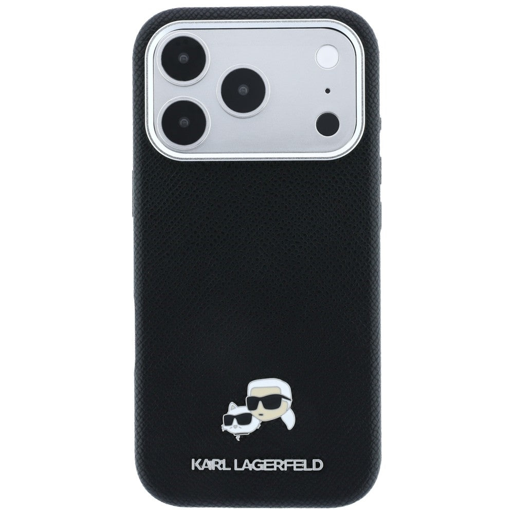 Husa MagSafe pentru Apple iPhone 18 Pro / 17 Pro, Karl Lagerfeld, Grained KC Heads, Neagra