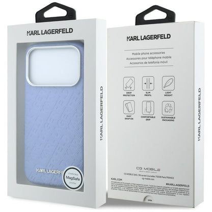 Husa MagSafe pentru Apple iPhone 18 Pro / 17 Pro, Karl Lagerfeld, Grained Metal Logo, Albastra