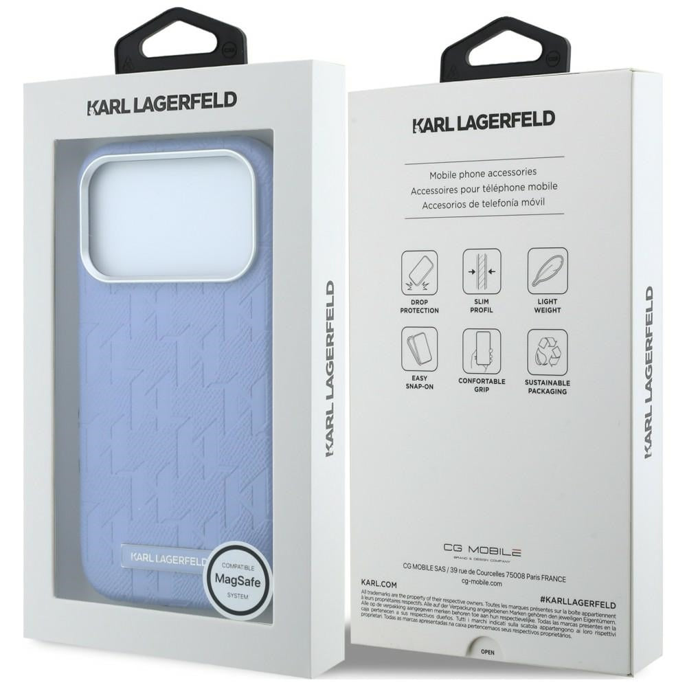 Husa MagSafe pentru Apple iPhone 18 Pro / 17 Pro, Karl Lagerfeld, Grained Mono Resin Logo, Bleu