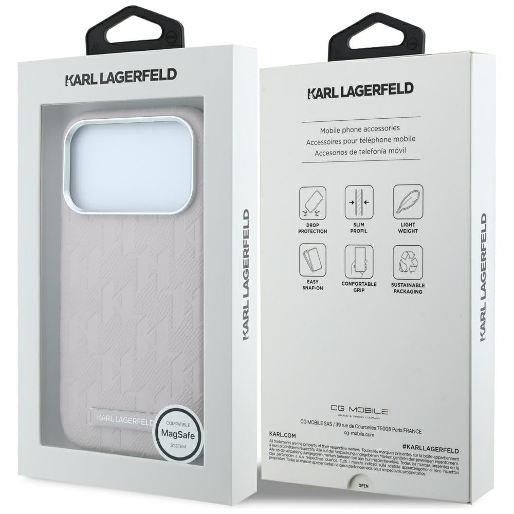 Husa MagSafe pentru Apple iPhone 18 Pro / 17 Pro, Karl Lagerfeld, Grained Mono Resin Logo, Roz