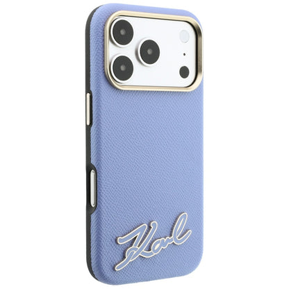 Husa MagSafe pentru Apple iPhone 18 Pro / 17 Pro, Karl Lagerfeld, Grained Resin Sign Logo, Bleu