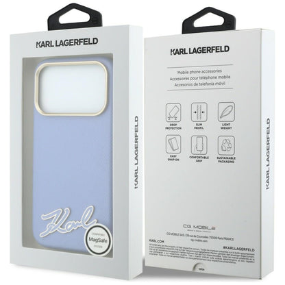 Husa MagSafe pentru Apple iPhone 18 Pro / 17 Pro, Karl Lagerfeld, Grained Resin Sign Logo, Bleu