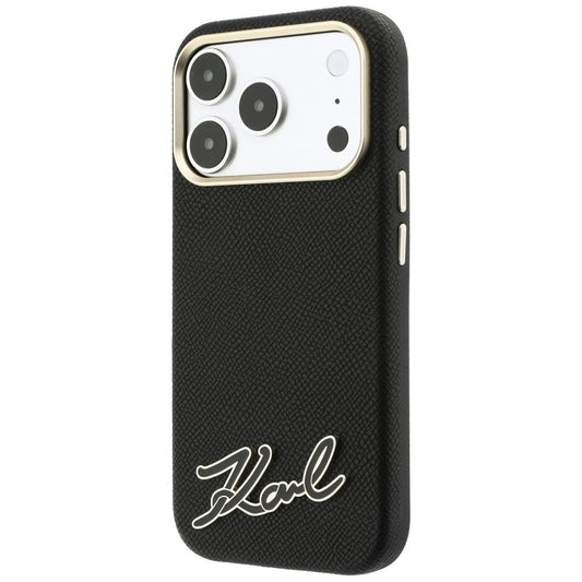Husa MagSafe pentru Apple iPhone 18 Pro / 17 Pro, Karl Lagerfeld, Grained Resin Sign Logo, Neagra