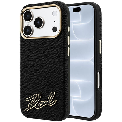 Husa MagSafe pentru Apple iPhone 18 Pro / 17 Pro, Karl Lagerfeld, Grained Resin Sign Logo, Neagra