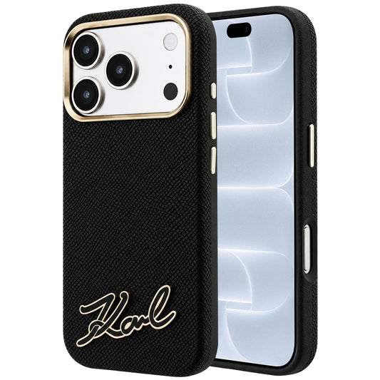 Husa MagSafe pentru Apple iPhone 18 Pro / 17 Pro, Karl Lagerfeld, Grained Resin Sign Logo, Neagra